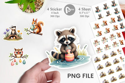 Sticker Whimsical Woodland Friends Easter Watercolor Sublimation artnoy 