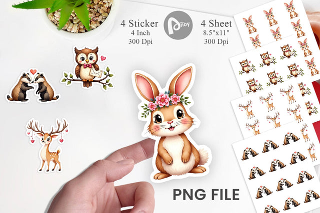 Sticker Whimsical Woodland Valentine Watercolor Sublimation artnoy 