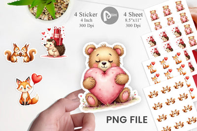 Sticker Whimsical Woodland Valentine Watercolor Sublimation artnoy 