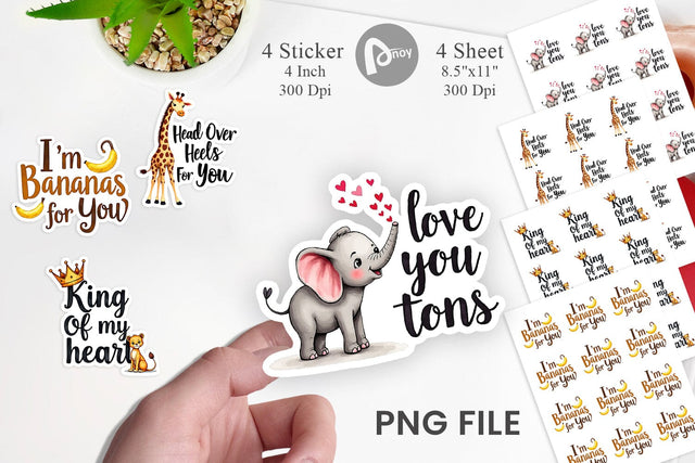 Sticker Wild at Heart Jungle Valentine Watercolor Quotes Sublimation artnoy 