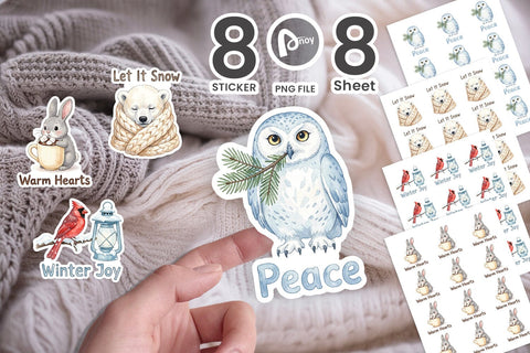 Sticker Winter Cabin Woodland Friends Watercolor Sublimation artnoy 