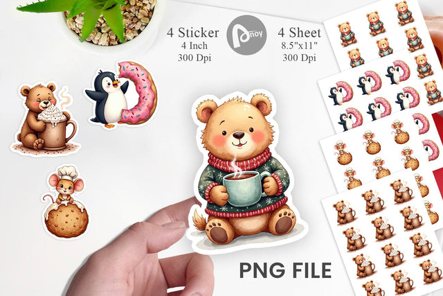 Sticker Winter Critters & Sweets Watercolor Sublimation artnoy 