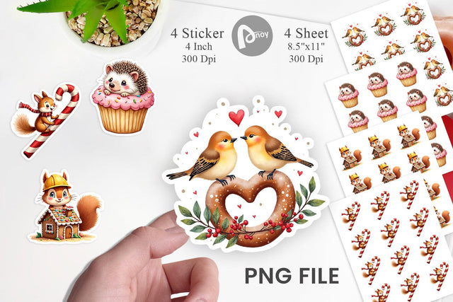 Sticker Winter Critters & Sweets Watercolor Sublimation artnoy 