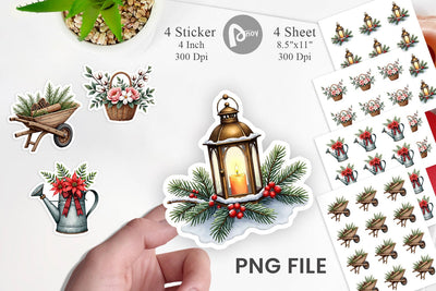 Sticker Winter Woodland Farmhouse Elements Watercolor Sublimation artnoy 