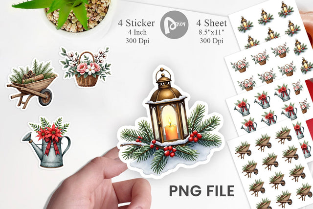 Sticker Winter Woodland Farmhouse Elements Watercolor Sublimation artnoy 