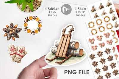 Sticker Winter Woodland Farmhouse Elements Watercolor Sublimation artnoy 