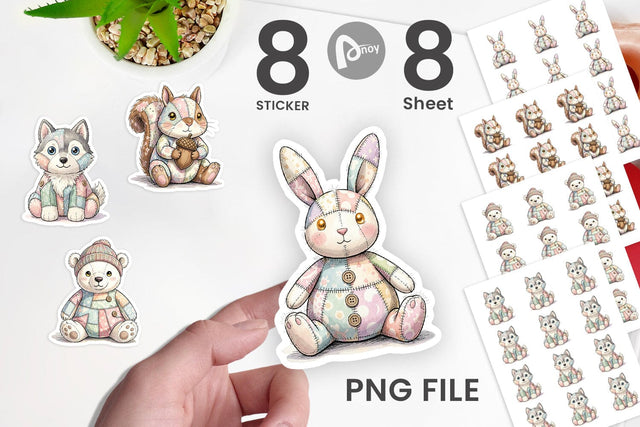 Sticker Winter Woodland Patchwork Watercolor Sublimation artnoy 