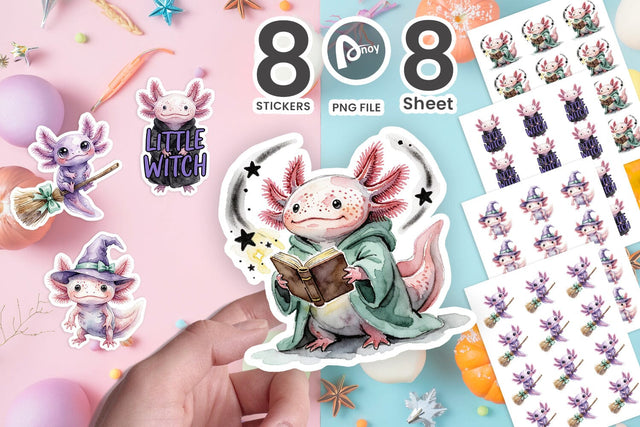 Sticker Witchy Wizard Pastel Goth Axolotls SVG artnoy 
