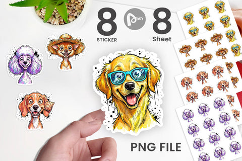 Sticker Witty Coastal Dog Watercolor Caricature Sublimation artnoy 