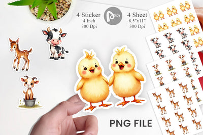 Sticker Wonky Barnyard Babies Watercolor Sublimation artnoy 