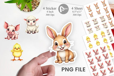 Sticker Wonky Barnyard Babies Watercolor Sublimation artnoy 