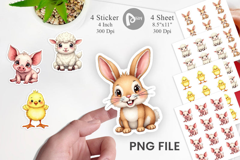 Sticker Wonky Barnyard Babies Watercolor Sublimation artnoy 