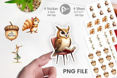 Sticker Woodland Animal Cafe Sublimation artnoy 