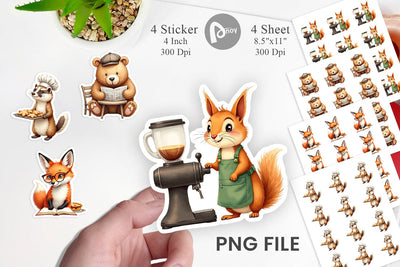 Sticker Woodland Animal Cafe Sublimation artnoy 