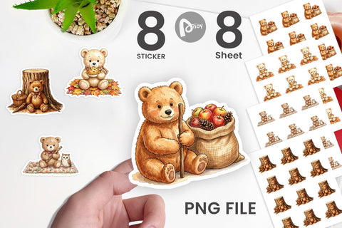 Sticker Woodland Forest Teddy Bear Watercolor Sublimation artnoy 