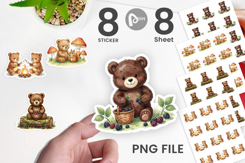 Sticker Woodland Forest Teddy Bear Watercolor Sublimation artnoy 