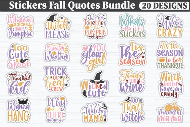Stickers Fall Quotes Bundle SVG akazaddesign 