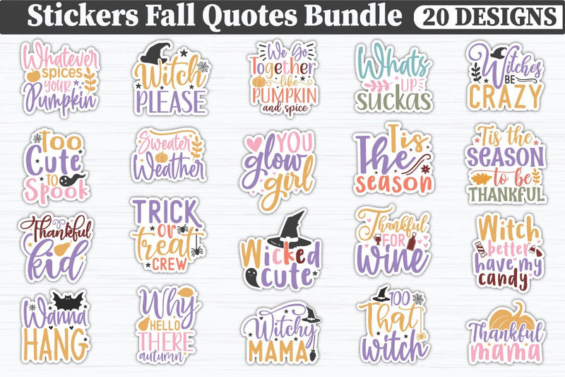 Stickers Fall Quotes Bundle SVG akazaddesign 