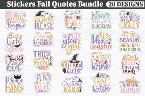 Stickers Fall Quotes Bundle SVG akazaddesign 