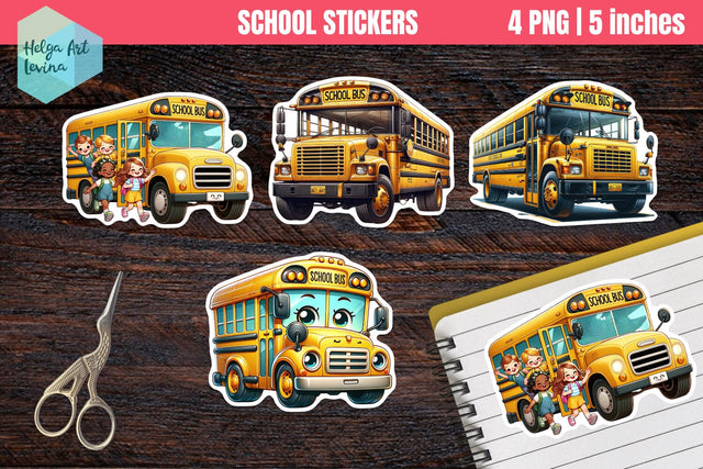 Stickers printable, school bus PNG Sublimation Helga Art 