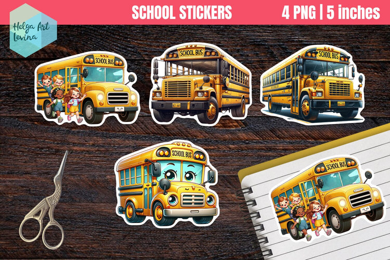 Stickers printable, school bus PNG Sublimation Helga Art 