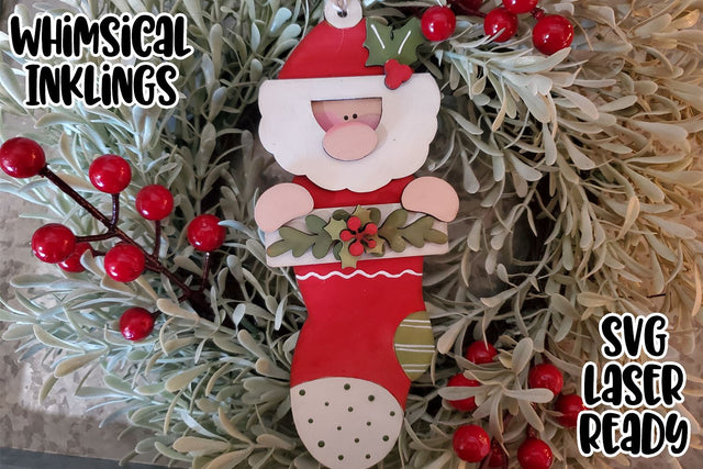 Stocking Claus Ornament Laser SVG SVG Whimsical Inklings 