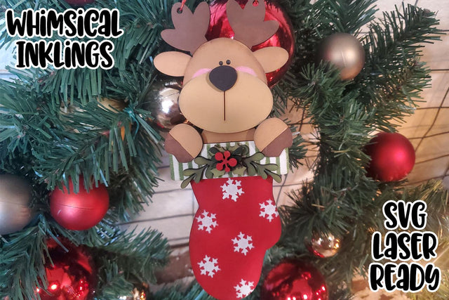 Stocking Reindeer Ornament Laser SVG SVG Whimsical Inklings 