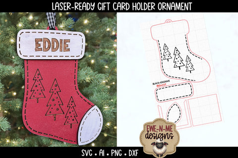 Stocking Tag Gift Card Holder Laser Ready SVG | Ornament Tag SVG Ewe-N-Me Designs 