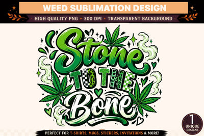 Stone to the Bone PNG, Green Cannabis Sublimation Design, Retro Weed Typography DTF Shirt Graphic Sublimation BlackCatsMedia 