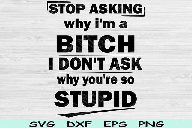 Stop Asking Why I'm A Bitch I Don't Ask Why You're So Stupid Svg Png Cut File, Funny Svg, Sassy Svg Files For Cricut, Bitch Svg Sublimation SVG TiffsCraftyCreations 