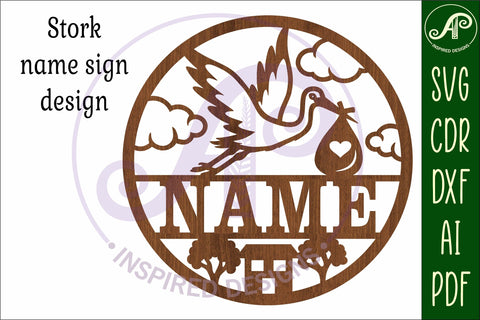 Stork new baby themed name sign svg laser SVG APInspireddesigns 