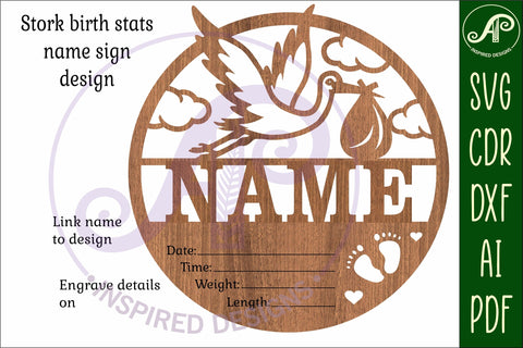 Stork Newborn Baby stats, Birth plaque, name SVG APInspireddesigns 