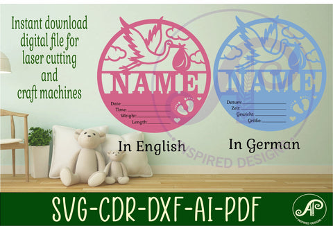 Stork Newborn Baby stats, Birth plaque, name SVG APInspireddesigns 