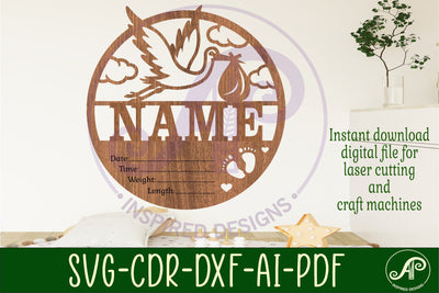 Stork Newborn Baby stats, Birth plaque, name SVG APInspireddesigns 