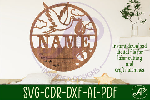 Stork Newborn Baby stats, Birth plaque, name SVG APInspireddesigns 