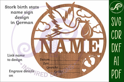 Stork Newborn Baby stats, Birth plaque, name SVG APInspireddesigns 