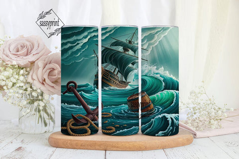 Stormy Seas Ship Tumbler Wrap Sublimation sassyprint 