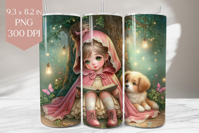 Storybook Girl and Puppy Tumbler Sublimation PNG Sublimation BijouBay 