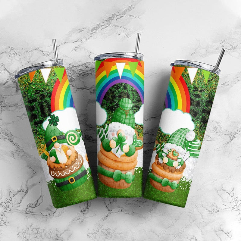 St.Patrick's Day Tumbler Design, Gnomes Lucky Rainbow Shamrock Pot of Gold 20oz Skinny Straight Tumbler Wrap Digital Download PNG Sublimation CaldwellArt 