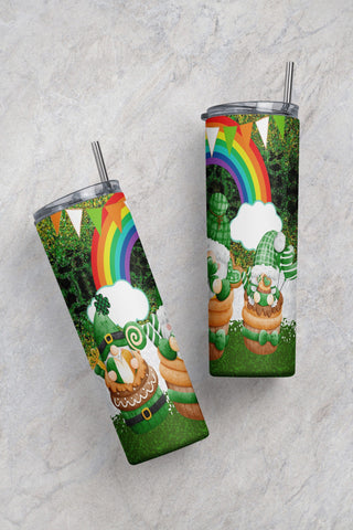 St.Patrick's Day Tumbler Design, Gnomes Lucky Rainbow Shamrock Pot of Gold 20oz Skinny Straight Tumbler Wrap Digital Download PNG Sublimation CaldwellArt 
