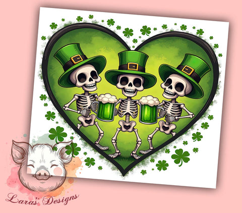 St.Patrick's Skeletons 20oz Tumbler, Skeleton Tumbler Wrap, 20oz Tumbler Sublimation, Spooky St Patricks Design, Gothic Irish Design, Unique Tumbler Wrap, Halloween St Patricks Sublimation Lara' s Designs 