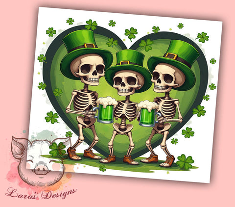 St.Patrick's Skeletons 20oz Tumbler, Skeleton Tumbler Wrap, 20oz Tumbler Sublimation, Spooky St Patricks Design, Gothic Irish Design, Unique Tumbler Wrap, Halloween St Patricks Sublimation Lara' s Designs 