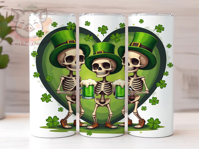 St.Patrick's Skeletons 20oz Tumbler, Skeleton Tumbler Wrap, 20oz Tumbler Sublimation, Spooky St Patricks Design, Gothic Irish Design, Unique Tumbler Wrap, Halloween St Patricks Sublimation Lara' s Designs 