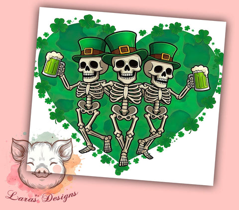 St.Patrick's Skeletons 20oz Tumbler, Skeleton Tumbler Wrap, 20oz Tumbler Sublimation, Spooky St Patricks Design, Gothic Irish Design, Unique Tumbler Wrap, Halloween St Patricks Sublimation Lara' s Designs 