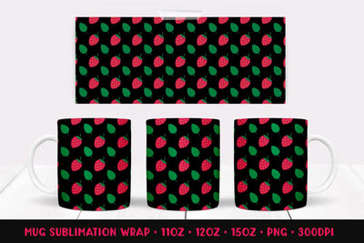 Strawberries Mug Sublimation Design. Summer Mug Wrap PNG 011 Sublimation LaBelezoka 