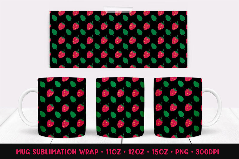 Strawberries Mug Sublimation Design. Summer Mug Wrap PNG 011 Sublimation LaBelezoka 
