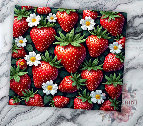 Strawberries Tumbler, Floral Design, Fruit Drinkware, 20oz Tumbler, Sublimation Wrap, Summer Decor, Berry Lover Gifts Sublimation Li Zamperini 