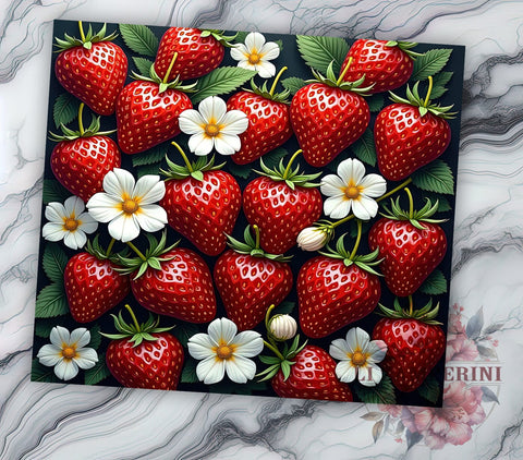 Strawberries Tumbler, Floral Design, Fruit Drinkware, 20oz Tumbler, Sublimation Wrap, Summer Decor, Berry Lover Gifts Sublimation Li Zamperini 