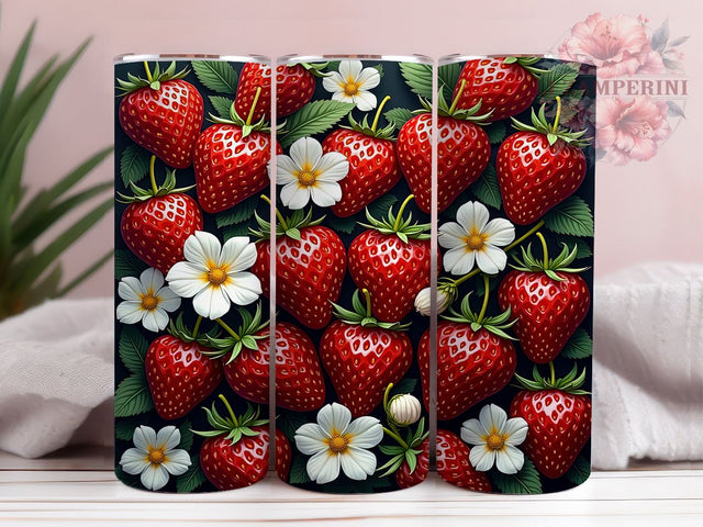 Strawberries Tumbler, Floral Design, Fruit Drinkware, 20oz Tumbler, Sublimation Wrap, Summer Decor, Berry Lover Gifts Sublimation Li Zamperini 