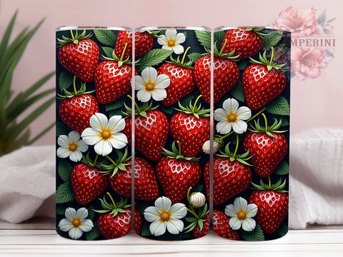 Strawberries Tumbler, Floral Design, Fruit Drinkware, 20oz Tumbler, Sublimation Wrap, Summer Decor, Berry Lover Gifts Sublimation Li Zamperini 